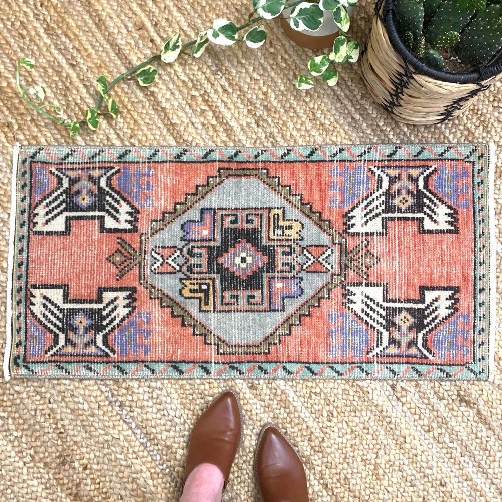 Vintage Small Boho Turkish Mini 2x3 Rug Pink
